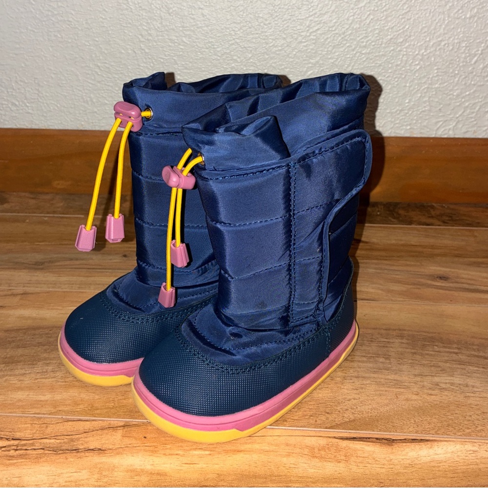 Ten Little Kids Navy and Pink Snow Boots - Little Kid Size 7